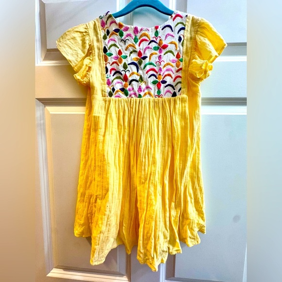 MER ST. BARTH EUC Sz 6 Yellow Kids Cotton Dress with Embroidered Detail - Picture 2 of 4